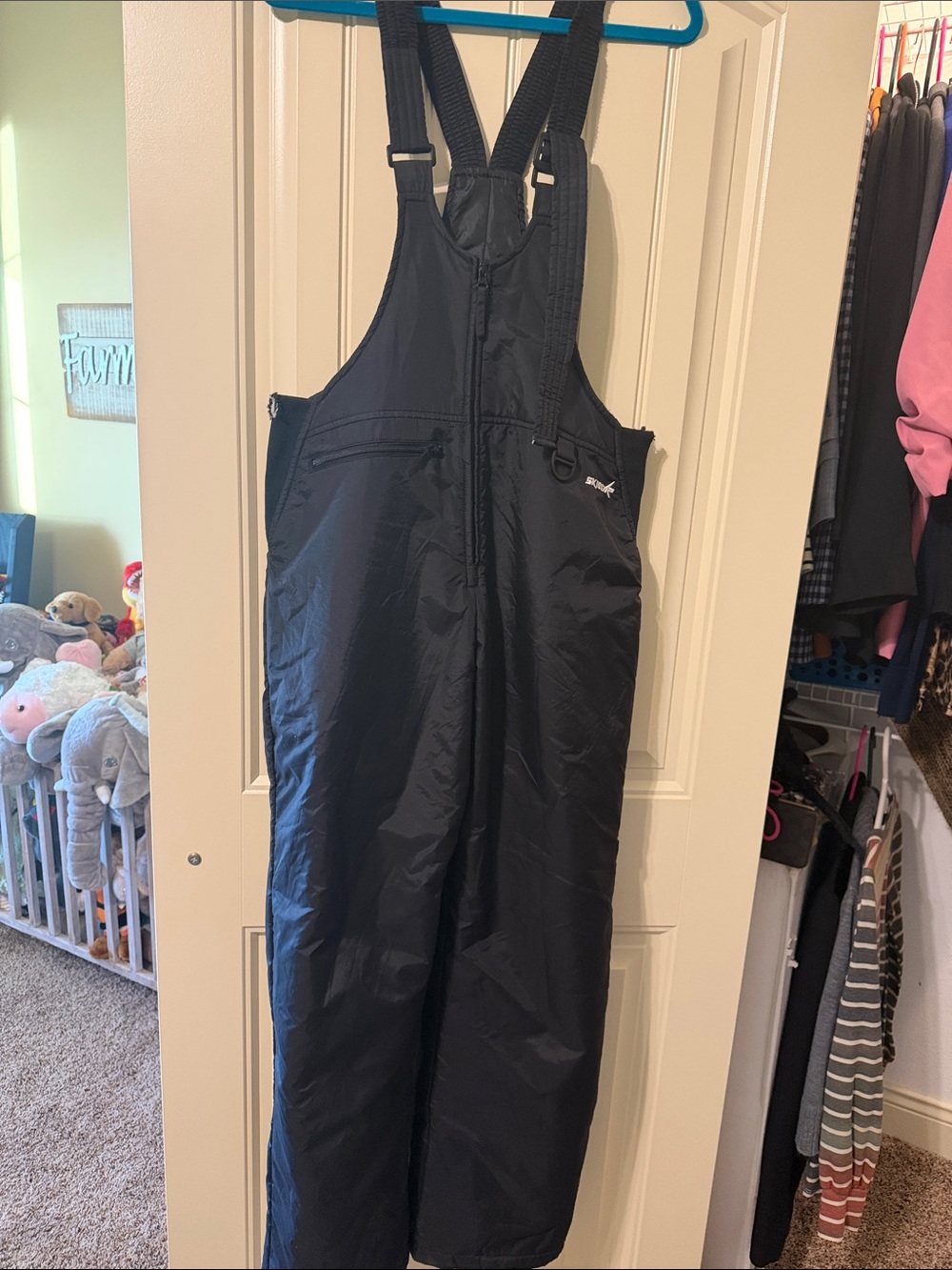 Kids Black Insulated Snow Overalls with Adjustable Straps